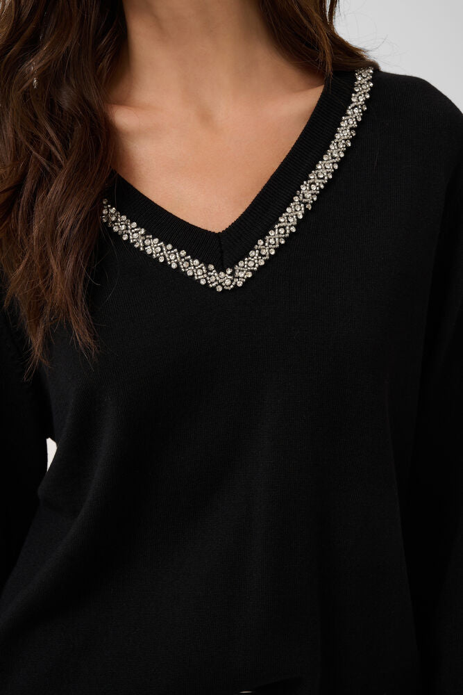 Culture | CUANIKI Embellished V-Neck Jumper | Black