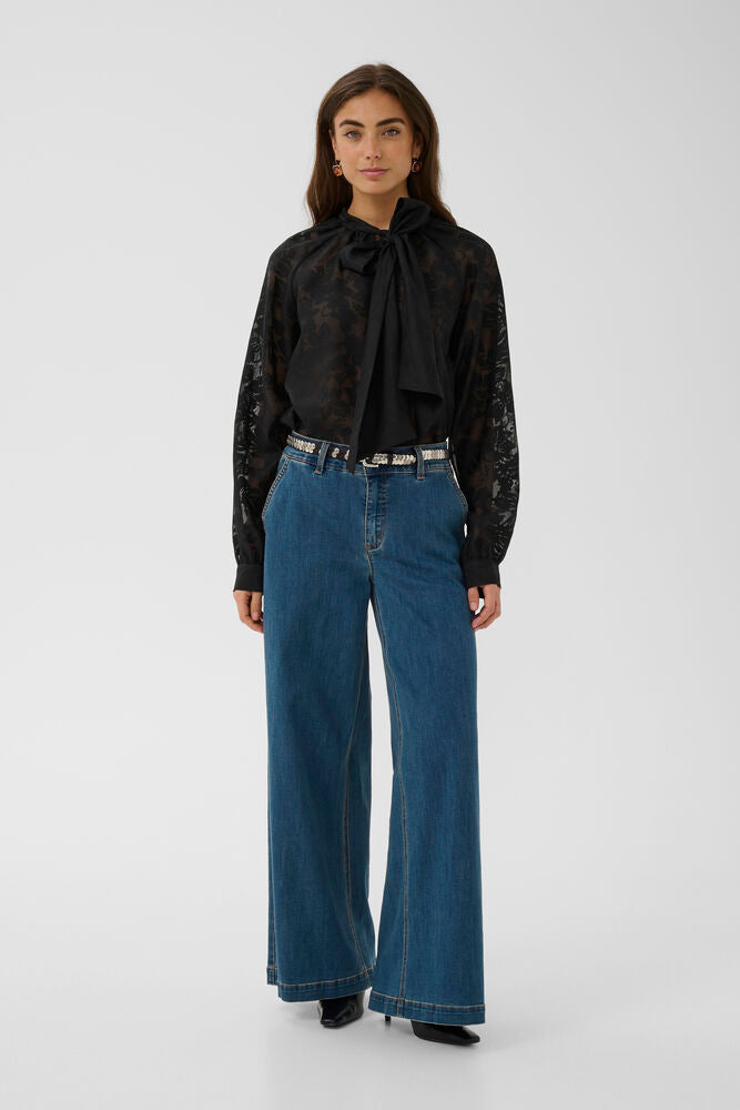 Culture | CUBRILLA Floral Jacquard Tie-Neck Blouse