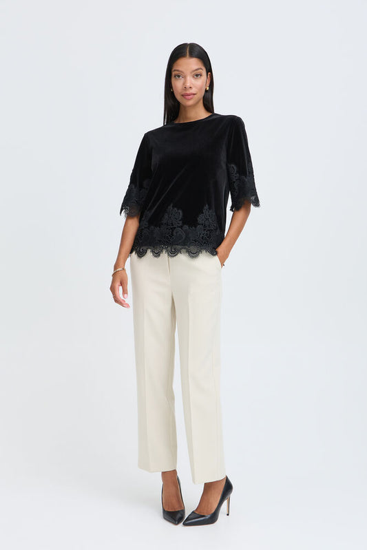 Pre-Order | BYPERLINA Lace Hem Top | Black