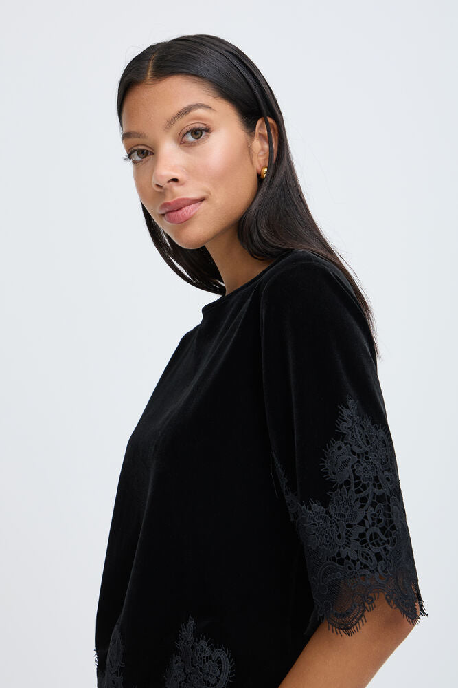 Pre-Order | BYPERLINA Lace Hem Top | Black