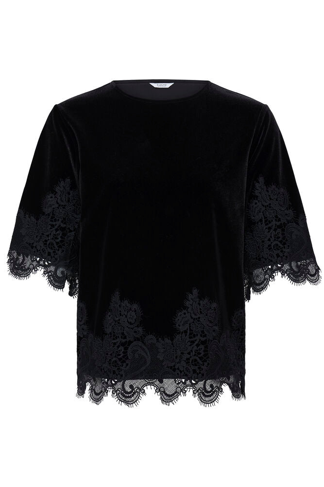 Pre-Order | BYPERLINA Lace Hem Top | Black