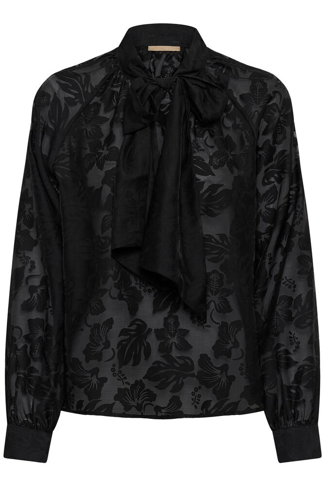 Culture | CUBRILLA Floral Jacquard Tie-Neck Blouse