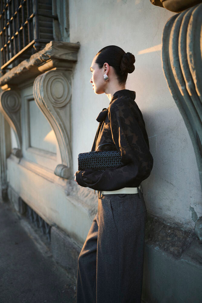 Culture | CUBRILLA Floral Jacquard Tie-Neck Blouse