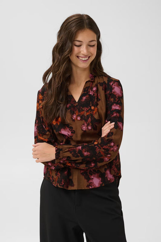 Culture | CUVIOLETTA Blouse | Brown/Pink Flower