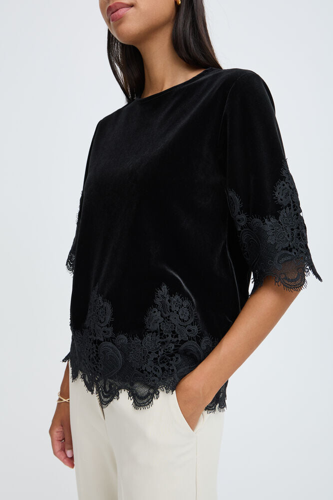 Pre-Order | BYPERLINA Lace Hem Top | Black