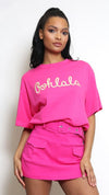 Embroidered Oohlala T-Shirt | Fuchsia