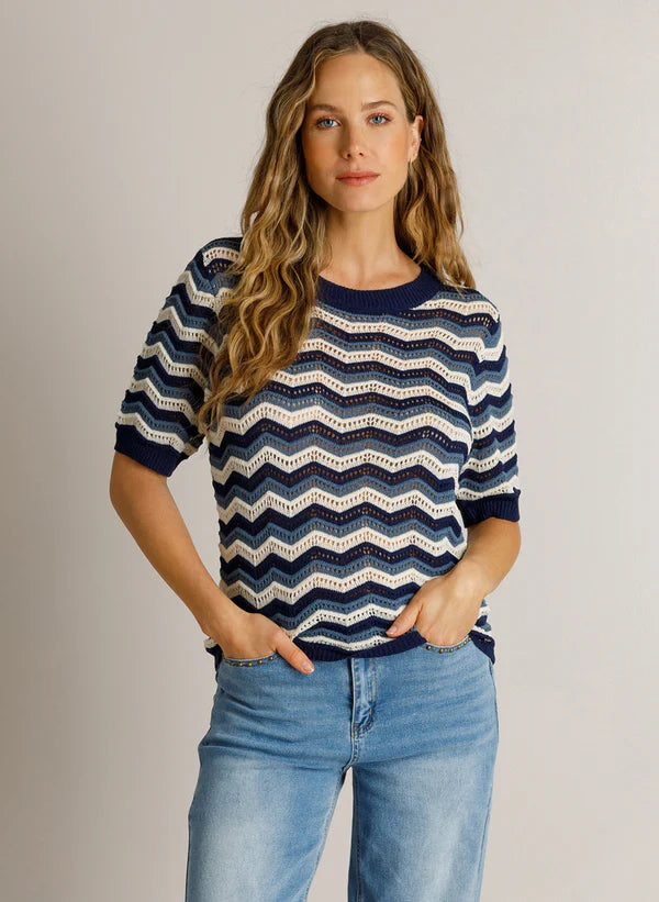 Ivy Beau | DJUAN Knit Top | Navy & Blue Stripe