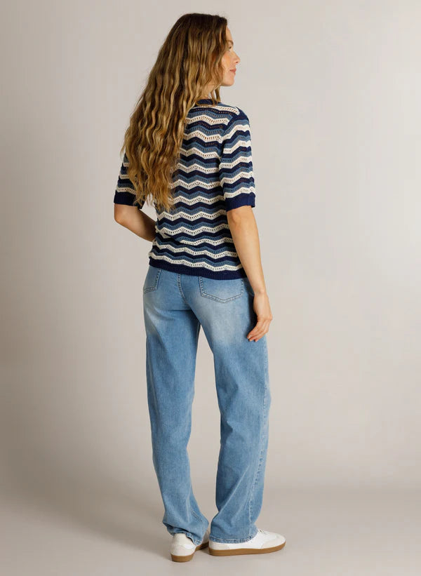 Ivy Beau | DJUAN Knit Top | Navy & Blue Stripe