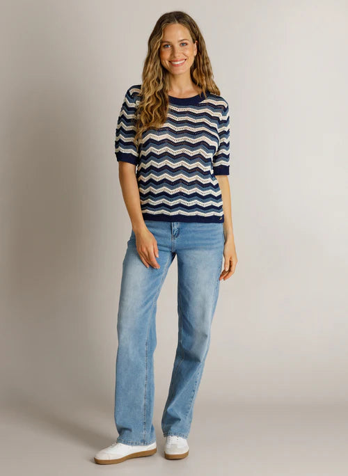 Ivy Beau | DJUAN Knit Top | Navy & Blue Stripe