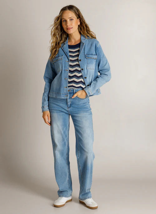 Ivy Beau | DJUAN Knit Top | Navy & Blue Stripe