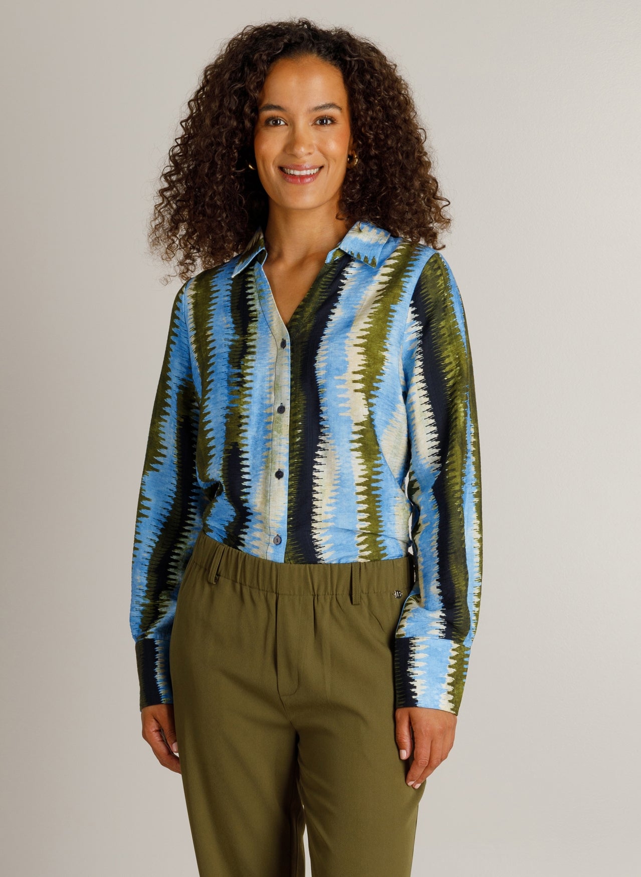 Ivy Beau | Huda Abstract Print Button-Through Blouse | Blue Multi