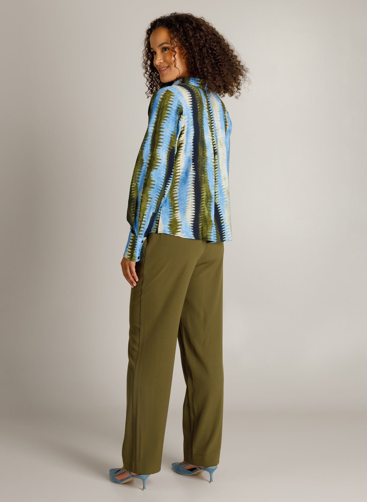 Ivy Beau | Huda Abstract Print Button-Through Blouse | Blue Multi