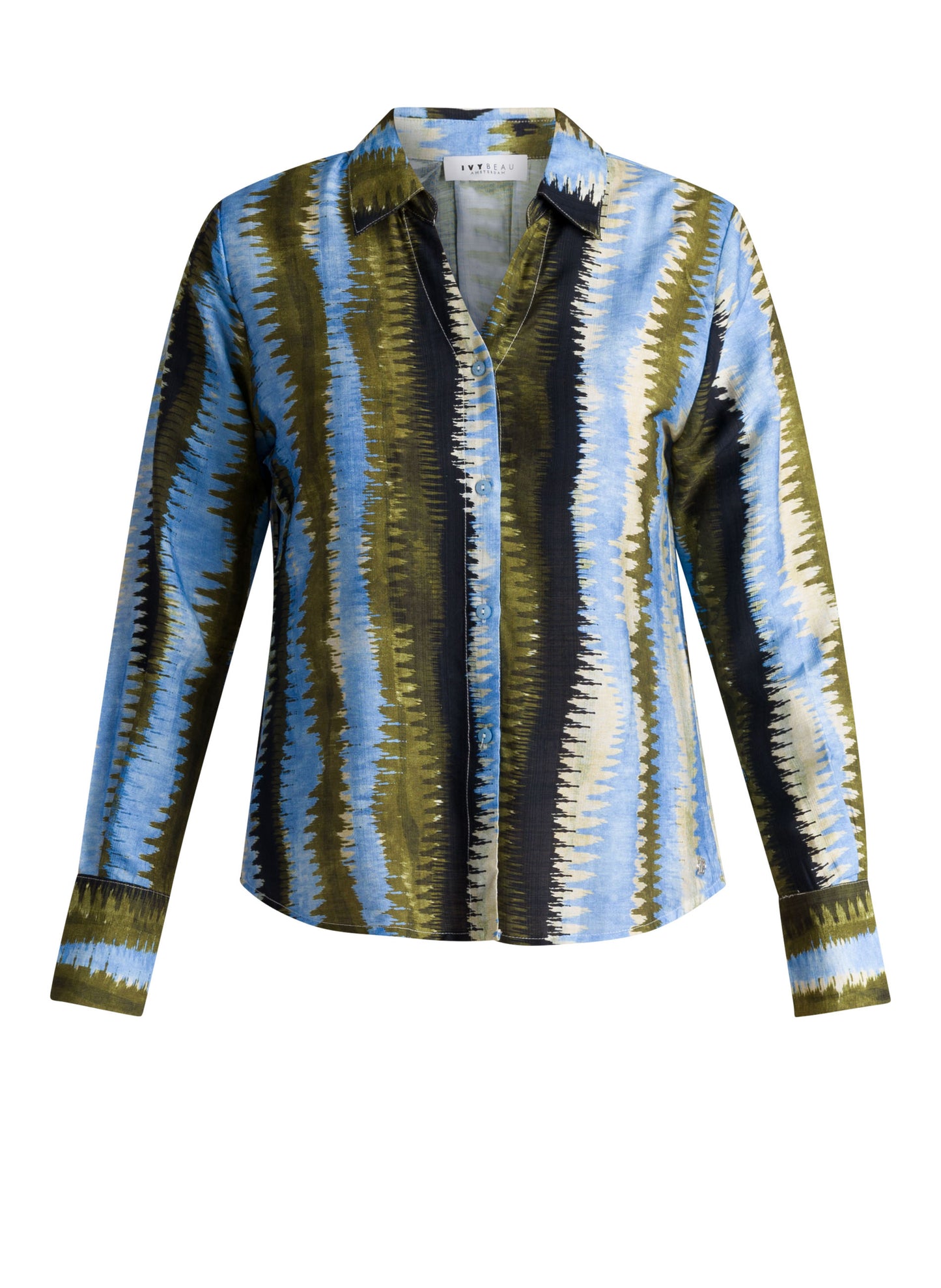 Ivy Beau | Huda Abstract Print Button-Through Blouse | Blue Multi