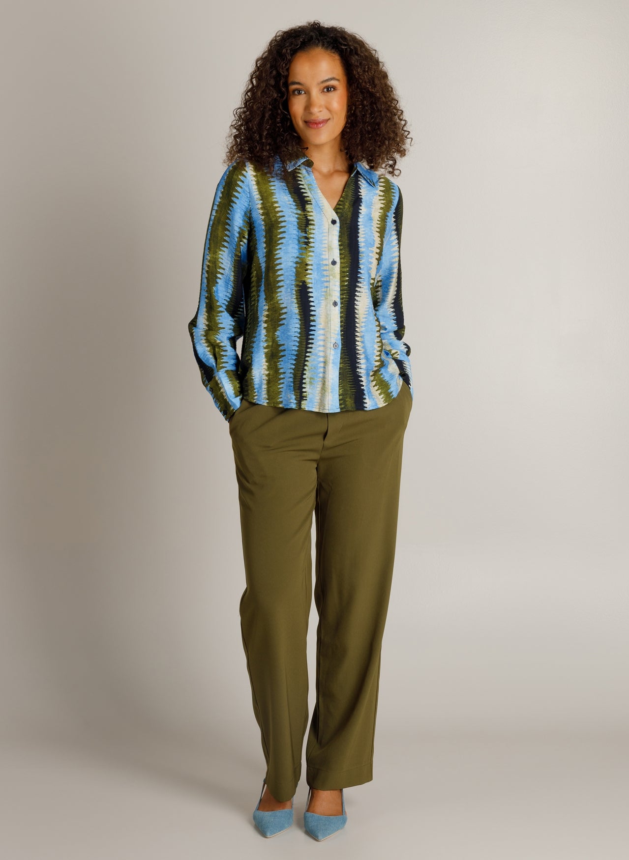 Ivy Beau | Huda Abstract Print Button-Through Blouse | Blue Multi
