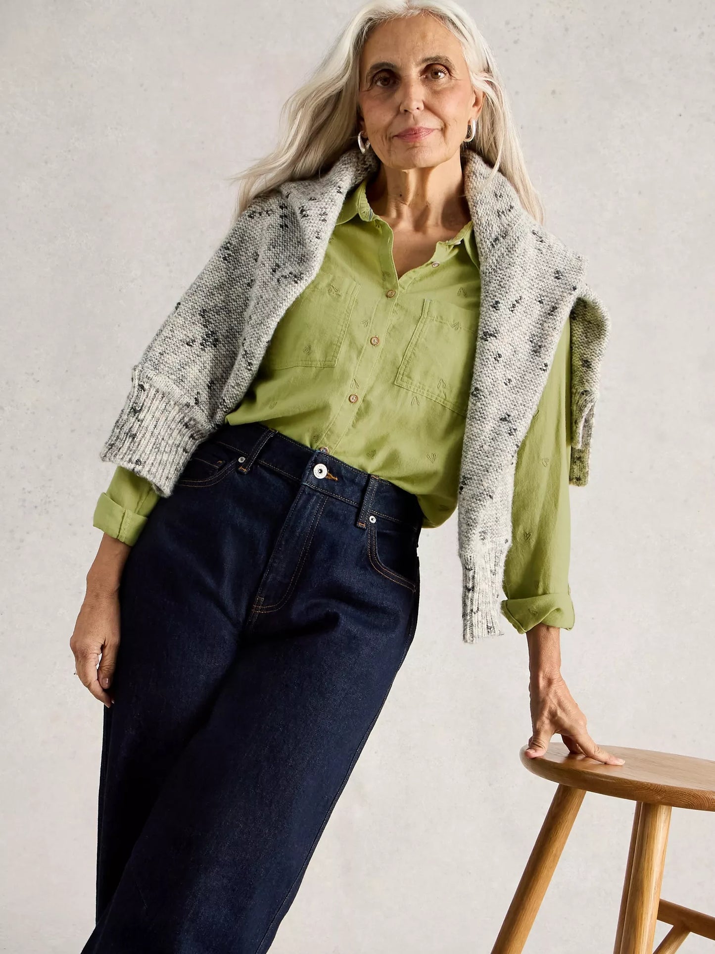 White Stuff | Sophie Collared Organic Cotton Long sleeve Shirt | Green