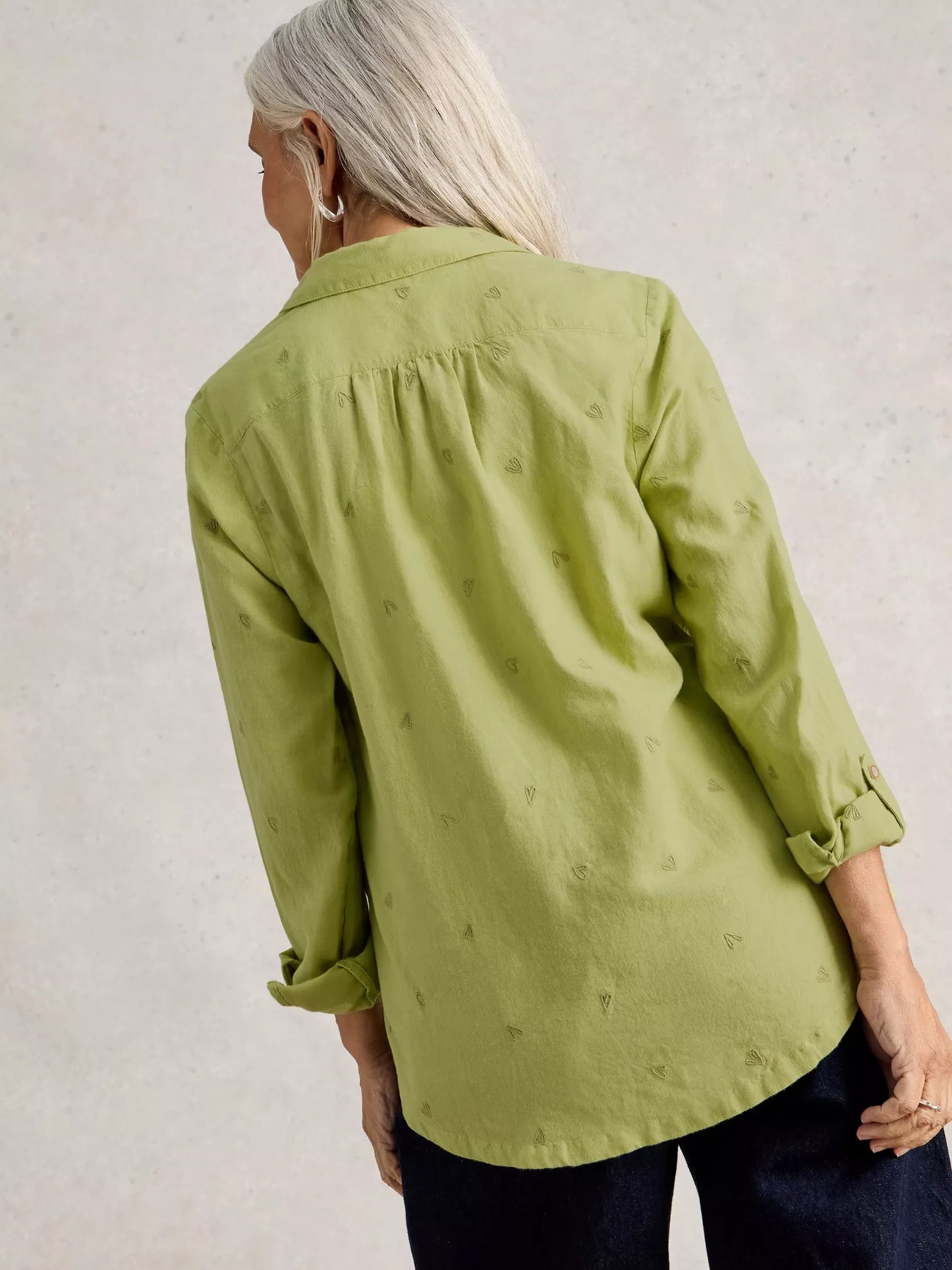 White Stuff | Sophie Collared Organic Cotton Long sleeve Shirt | Green