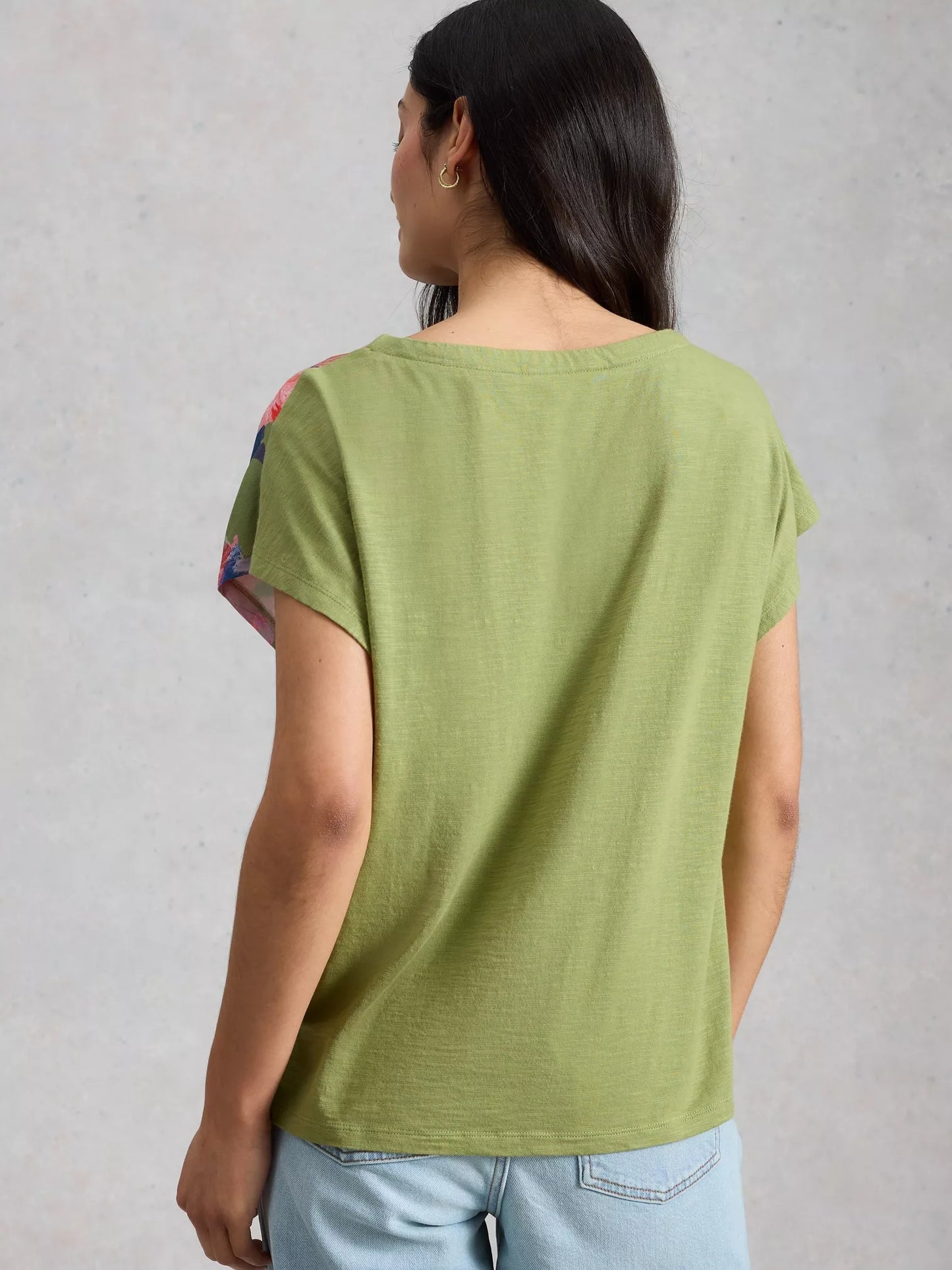 White Stuff | Woven Mixed Tee | Green Print
