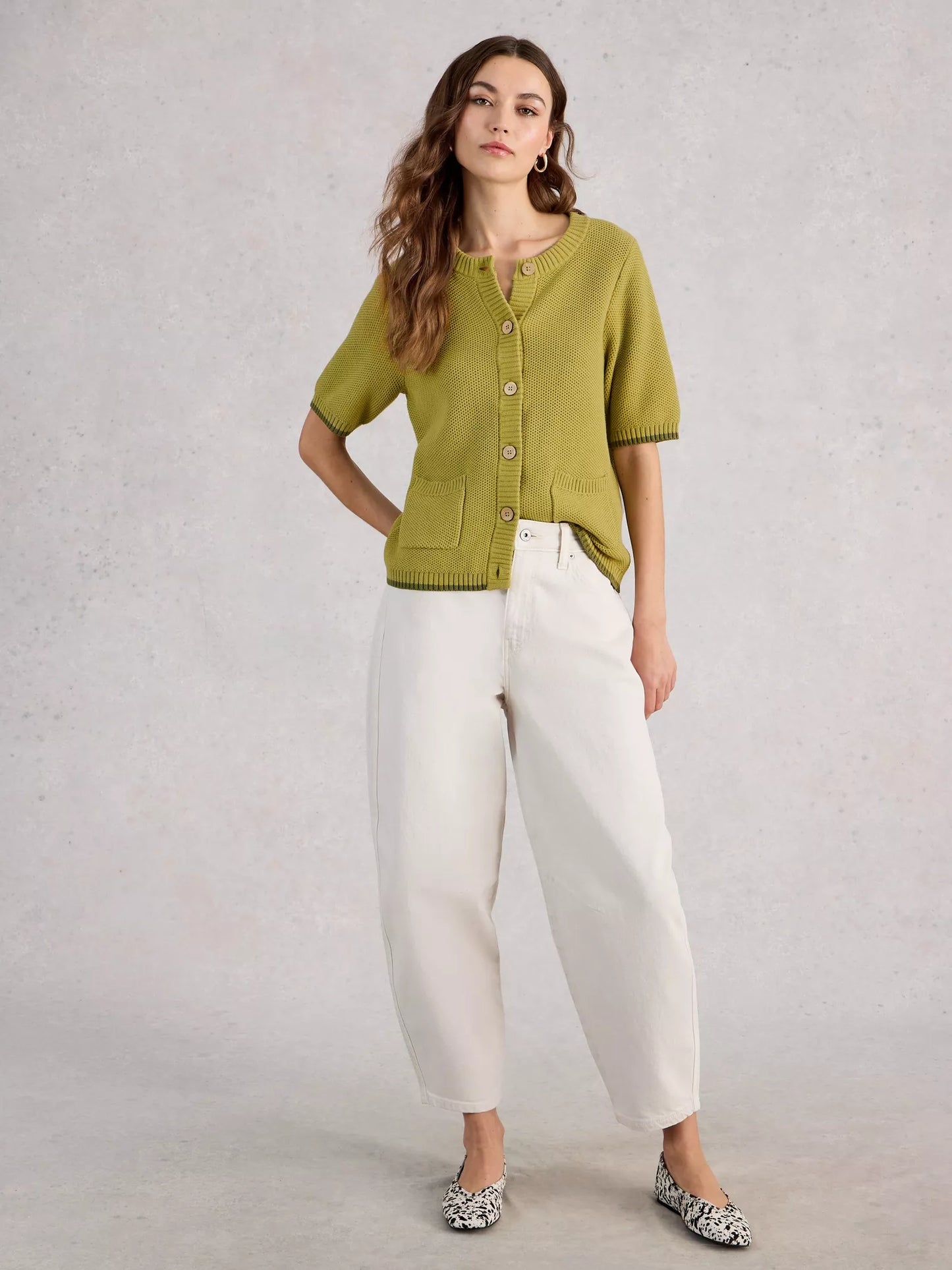White Stuff | Isabella Short Sleeve Cardi | Mid Green