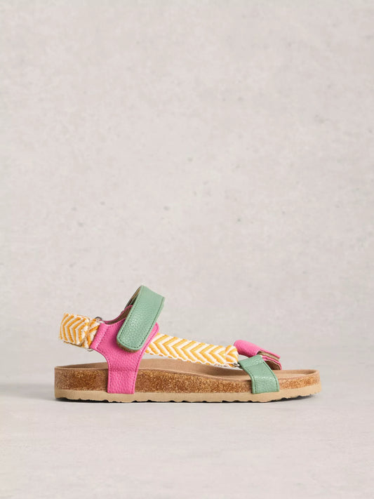 White Stuff | Trek Patterned Strap Footbed Sandal | Pink Multi