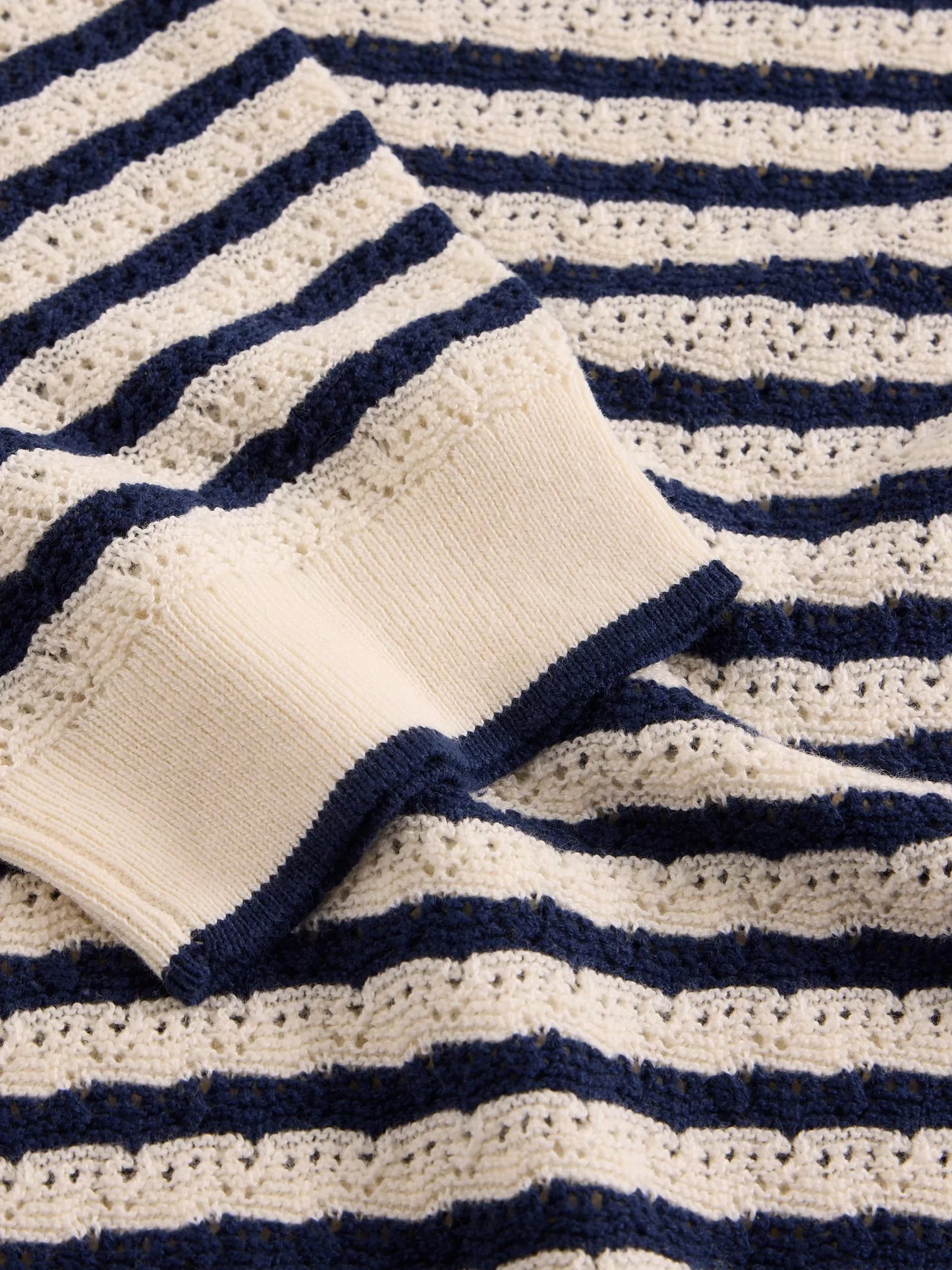 White Stuff | Holly Pointelle Tee | Navy/Ivory Stripe