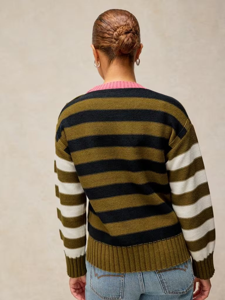 White Stuff | Bea Button Jumper | Green Multi