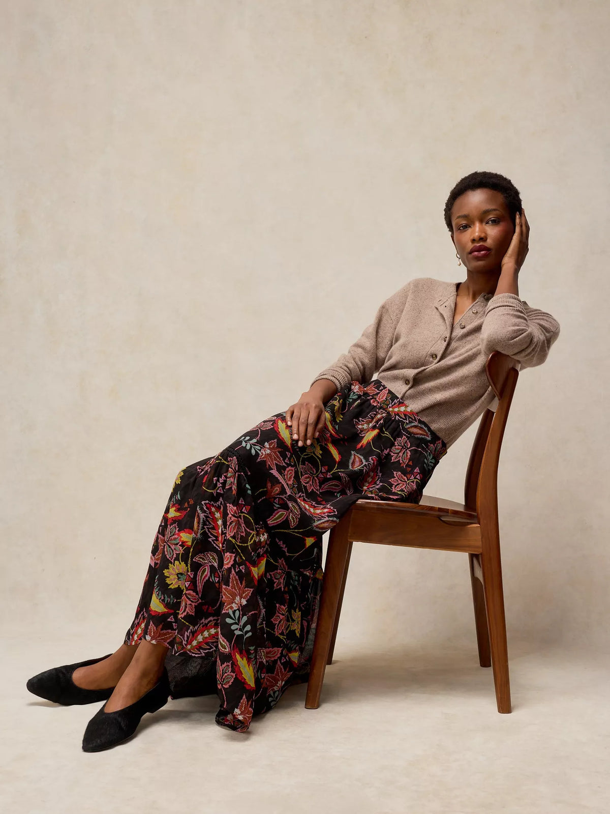 White Stuff | Eleanor Poet Maxi Skirt | Black Multi