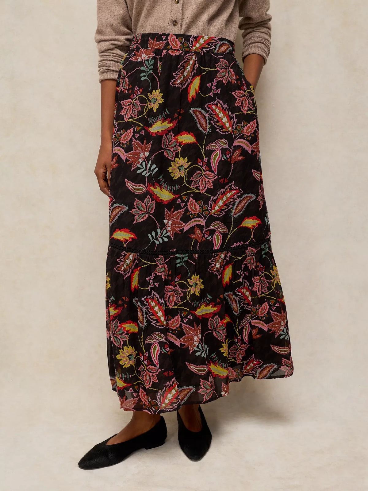 White Stuff | Eleanor Poet Maxi Skirt | Black Multi