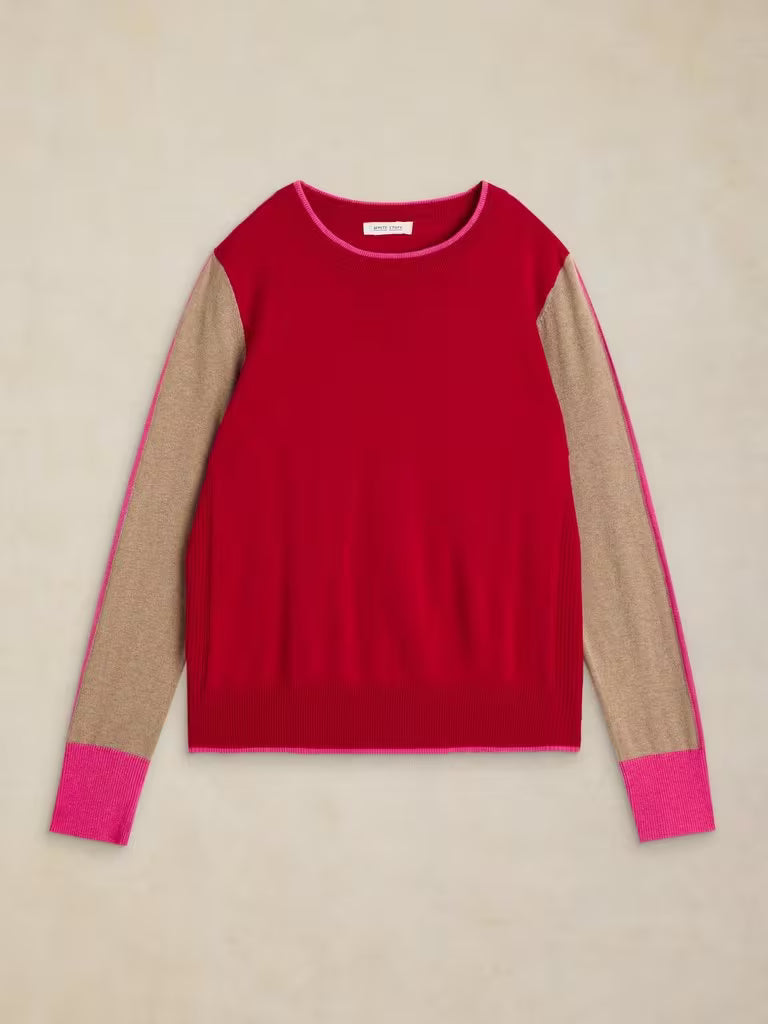 White Stuff | Katie Colour Block Jumper | Red Multi