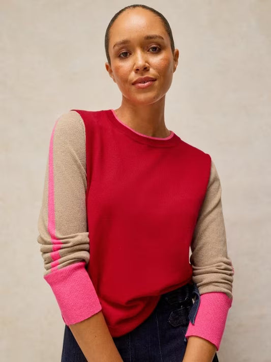 White Stuff | Katie Colour Block Jumper | Red Multi