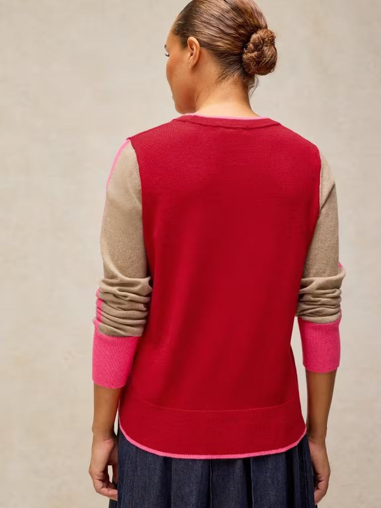 White Stuff | Katie Colour Block Jumper | Red Multi