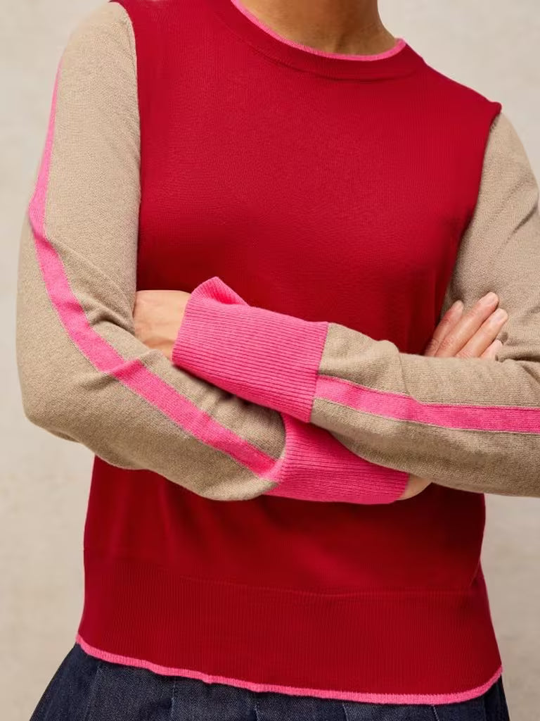 White Stuff | Katie Colour Block Jumper | Red Multi