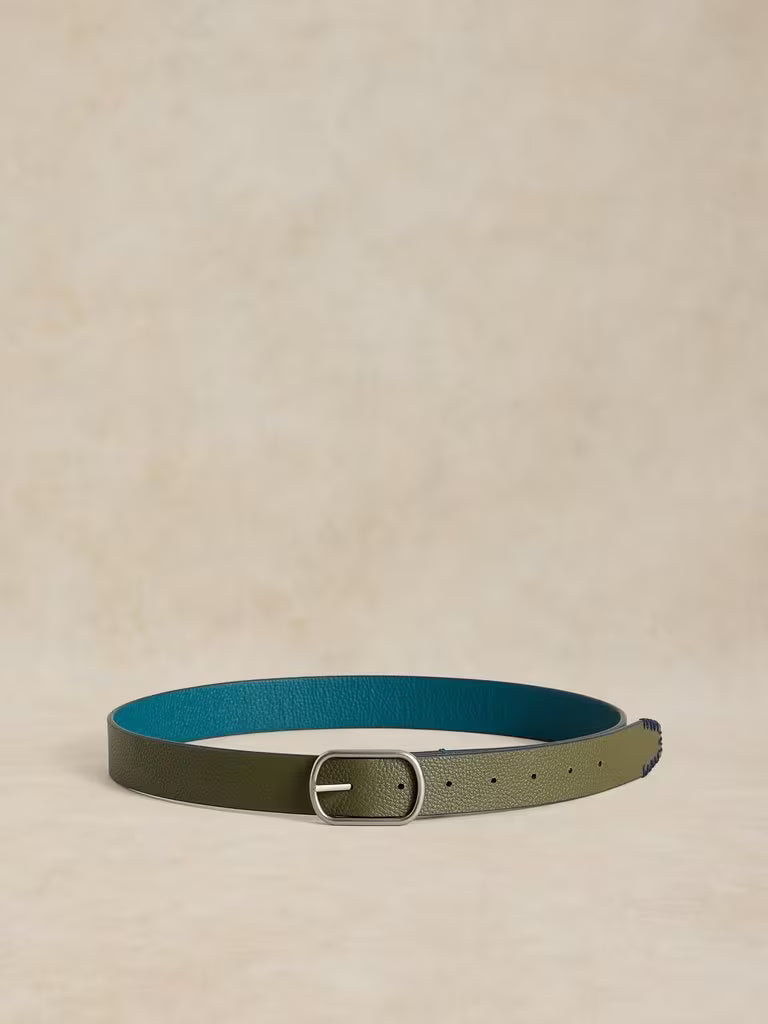 White Stuff | Leather Reversible Belt | Teal/Olive