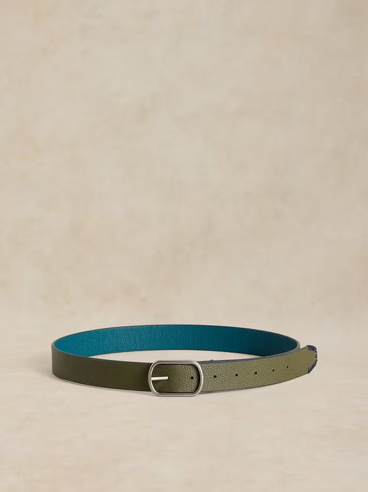 White Stuff | Leather Reversible Belt | Teal/Olive