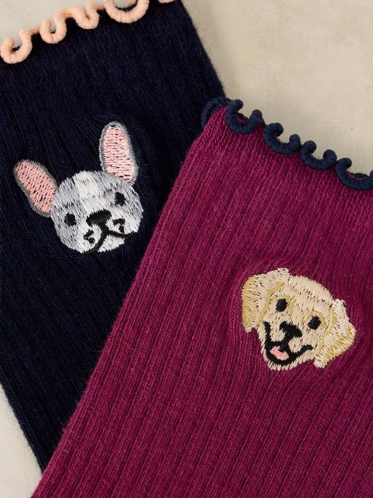 White Stuff | 2 PK Dog Embroidery Ankle Socks