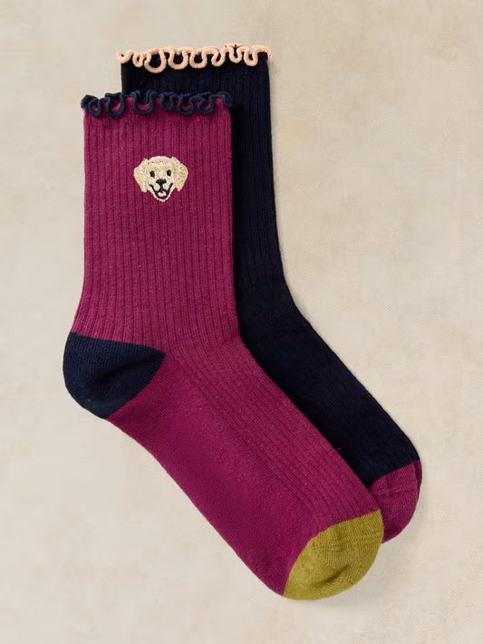 White Stuff | 2 PK Dog Embroidery Ankle Socks