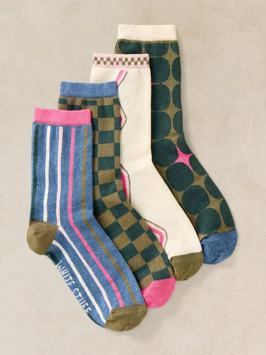 White Stuff | 4 PK Geo Print Ankle Socks