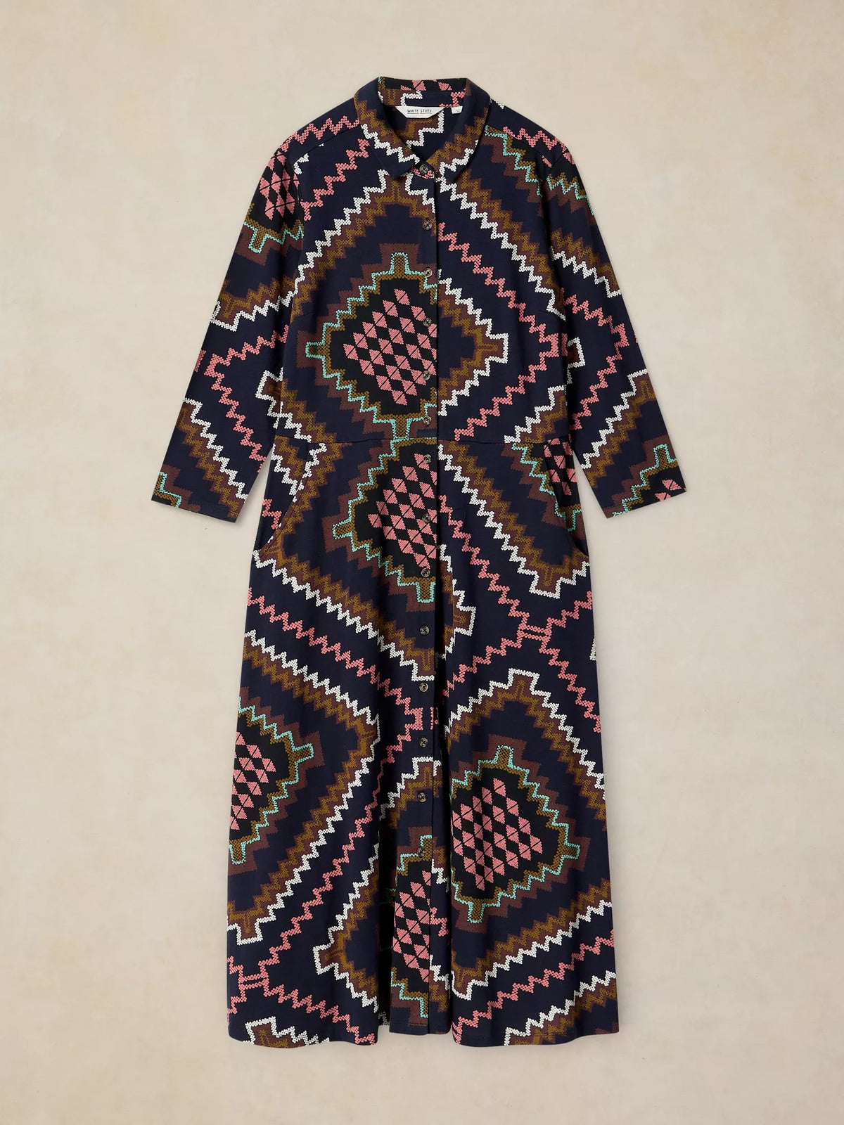 White Stuff | Rua Geometric Print Shirt Dress | Navy Multi