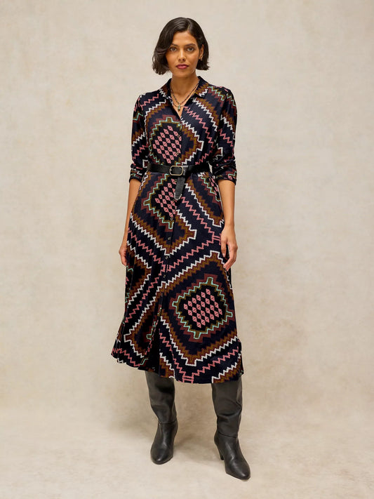 White Stuff | Rua Geometric Print Shirt Dress | Navy Multi
