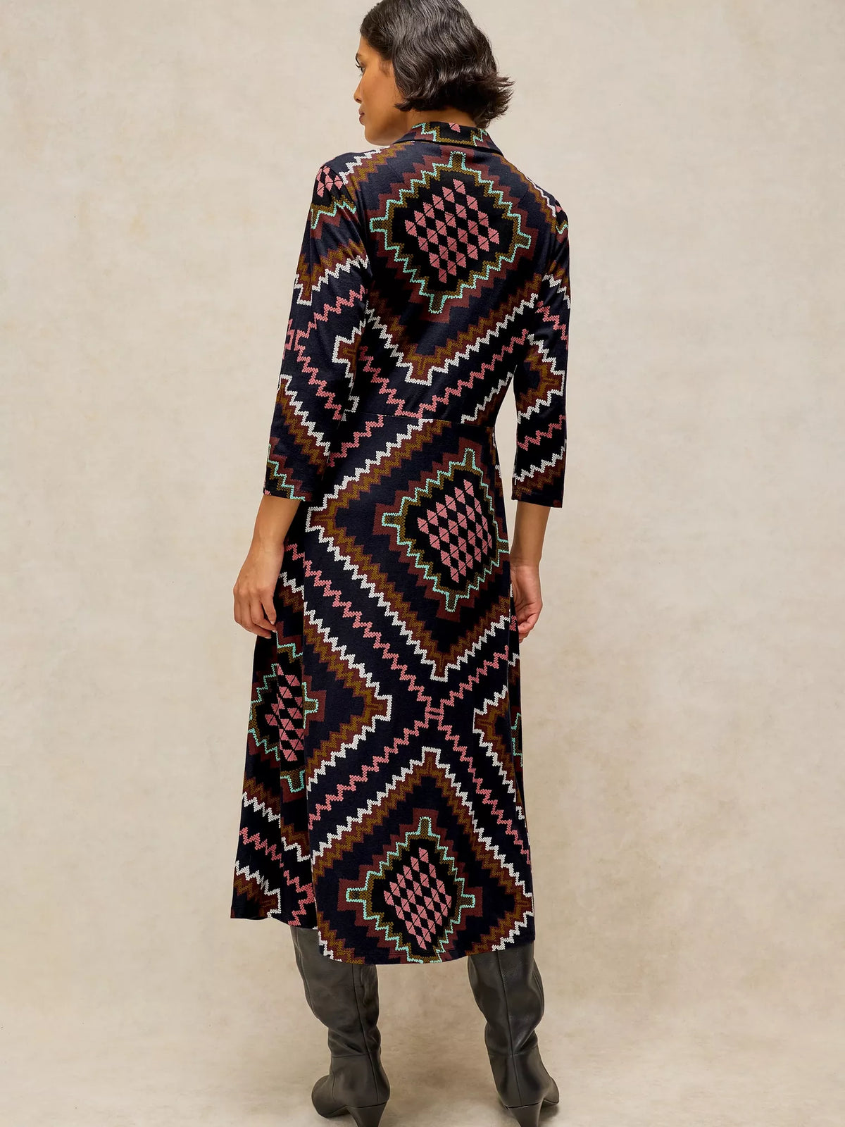 White Stuff | Rua Geometric Print Shirt Dress | Navy Multi