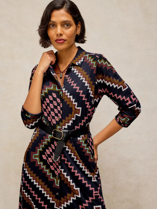 White Stuff | Rua Geometric Print Shirt Dress | Navy Multi
