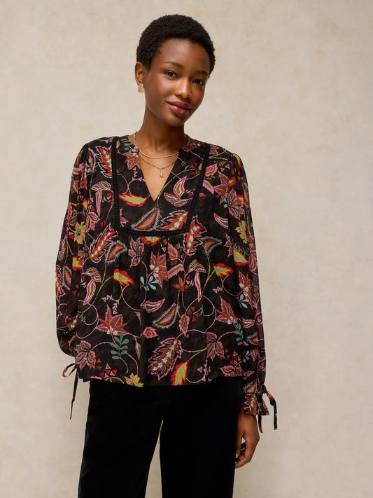 White Stuff | Eleanor Poet Top | Black Multi