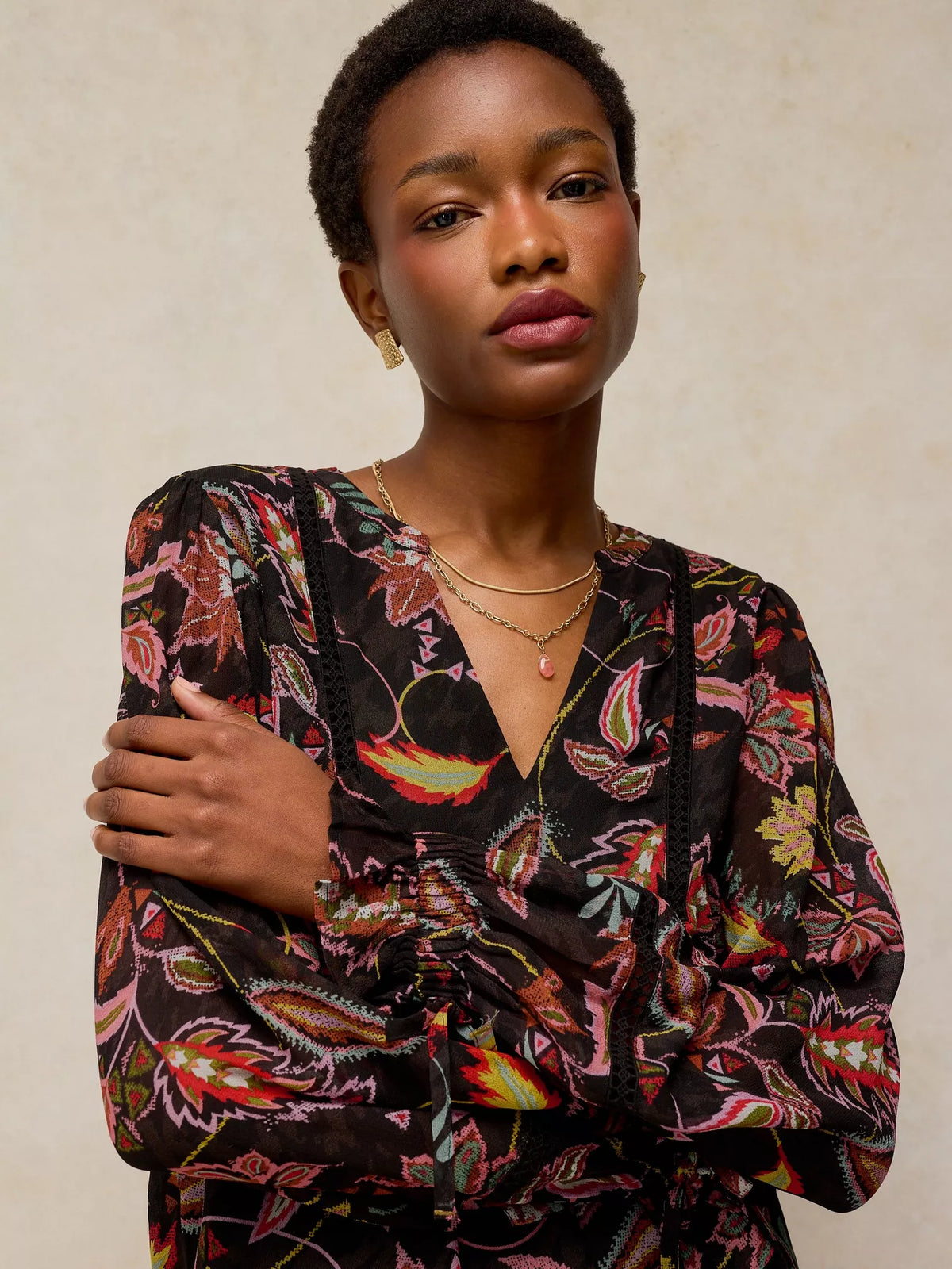 White Stuff | Eleanor Poet Top | Black Multi
