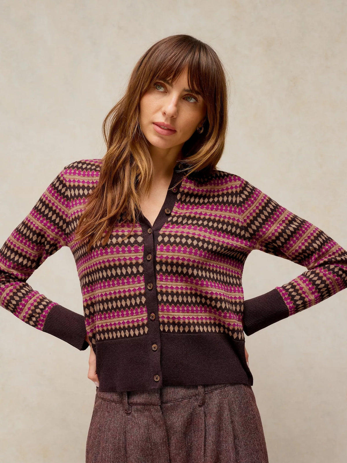 White Stuff | Lois Fairisle Cardigan | Pink Multi
