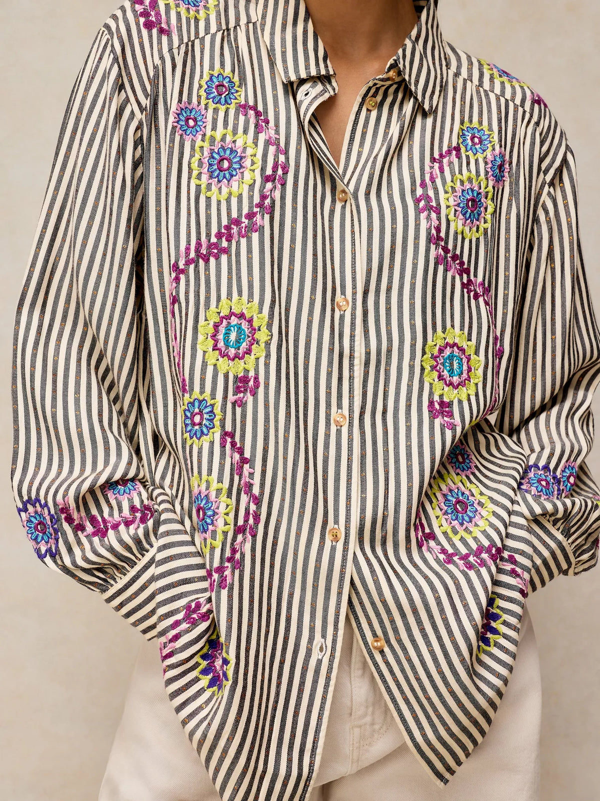 White Stuff | Lena Embroidered Shirt | Ivory Multi