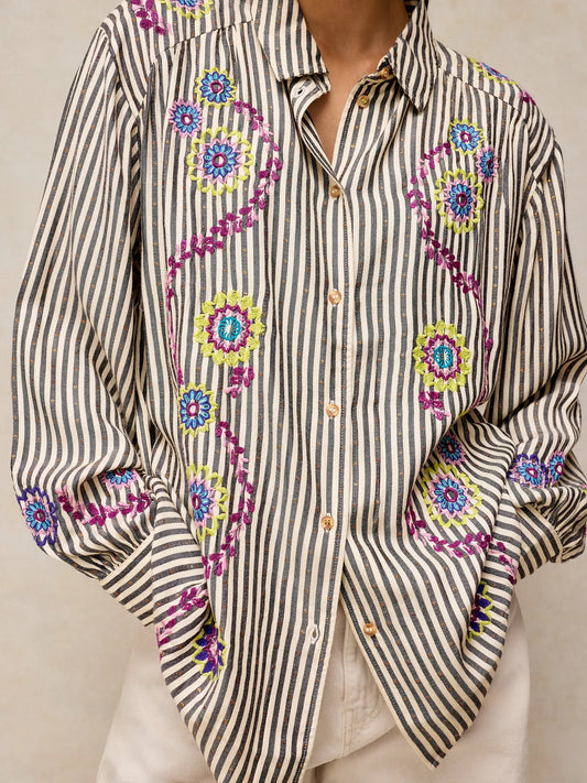 White Stuff | Lena Embroidered Shirt | Ivory Multi