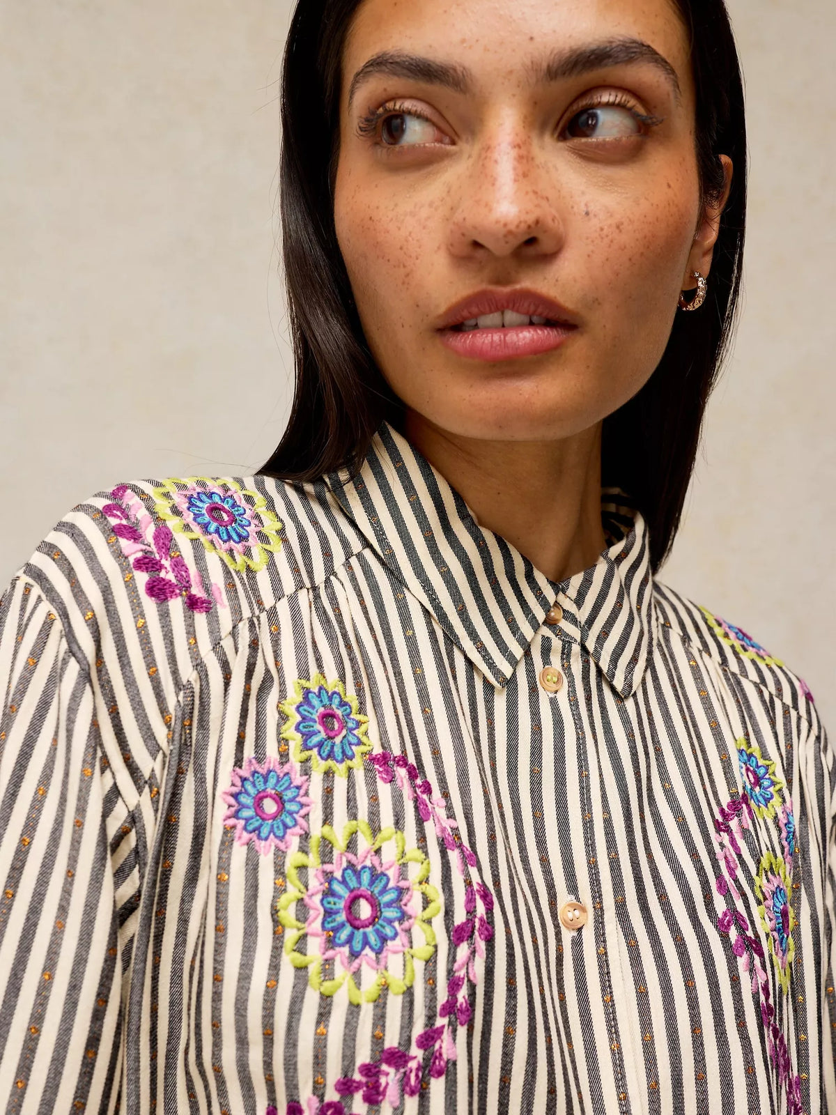White Stuff | Lena Embroidered Shirt | Ivory Multi