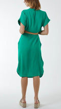 V-Neck Belted Midi Dress - Green