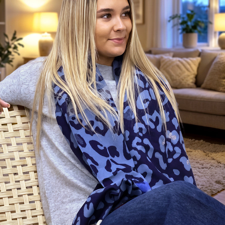 POM | Leonie Navy Mix Animal Jacquard Scarf