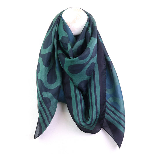 POM | 100% Silk Navy & Teal Symmetrical Print Square Scarf