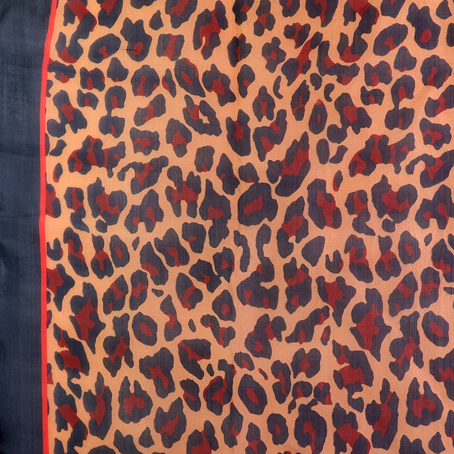 POM | Camel, red and navy mix 100% silk animal print square scarf